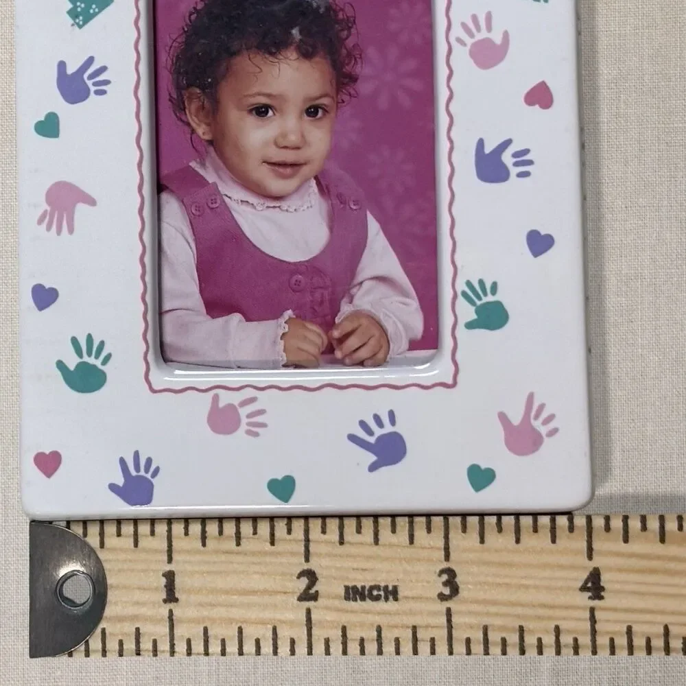 Vintage 1990s I Love Mom Ceramic Picture Frame Magnet 2x3 Photo Holder